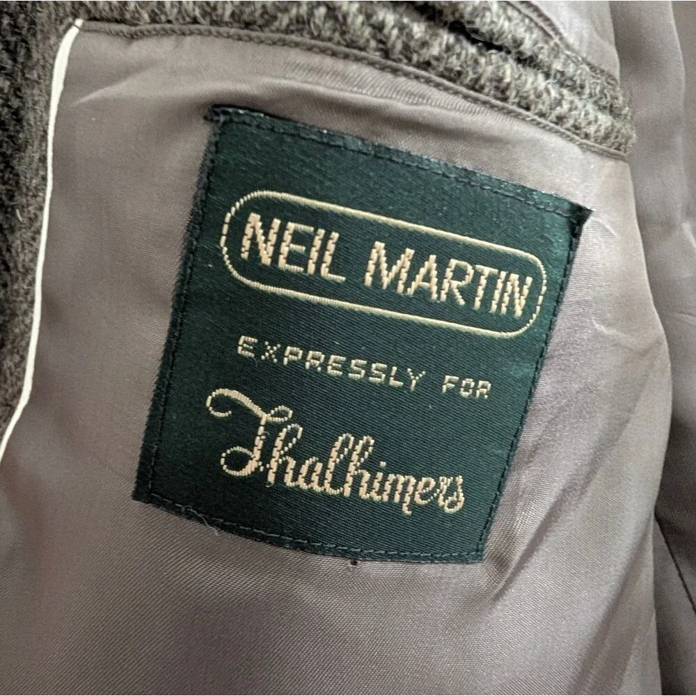 Vintage Neil Martin Gray Wool Herringbone Blazer 44R Dark Academia Aesthetic Men